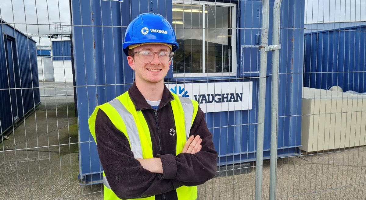 Higher Level Apprenticeship completed - Luke McBride pictured at his workplace Vaughan Engineering